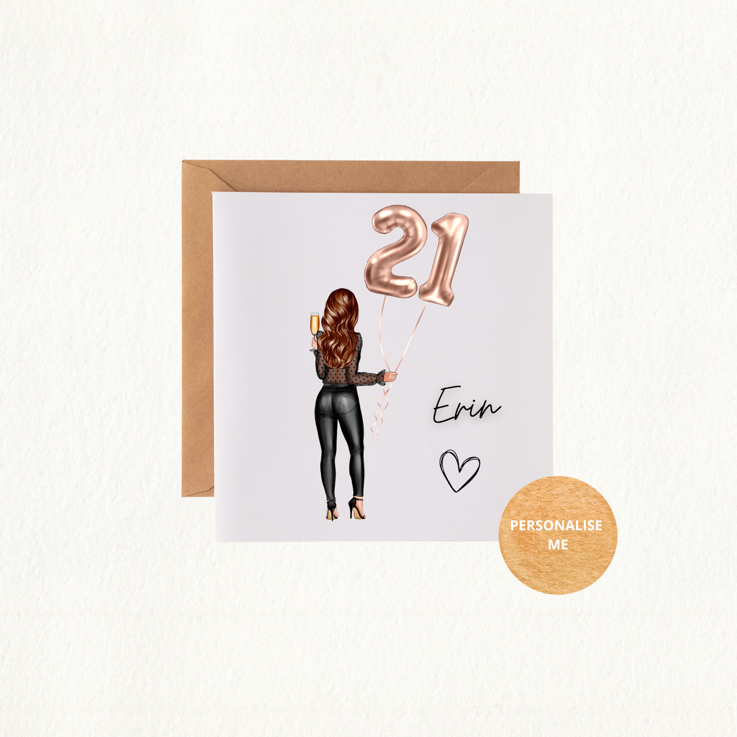 Personalised Girls Birthday Card with Kraft Envelope. Customise the Age.