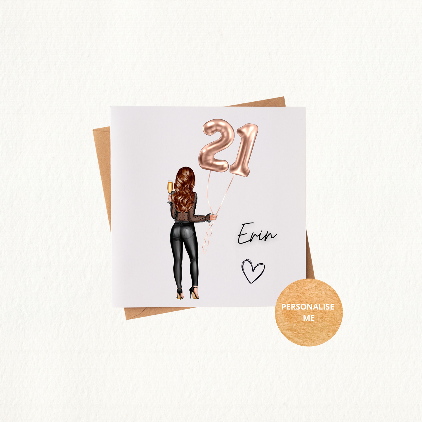 Personalised Girls Birthday Card with Kraft Envelope. Customise the Age.