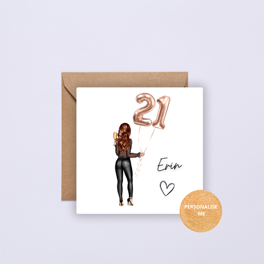 Personalised Girls Birthday Card with Kraft Envelope.  Customise the Age.